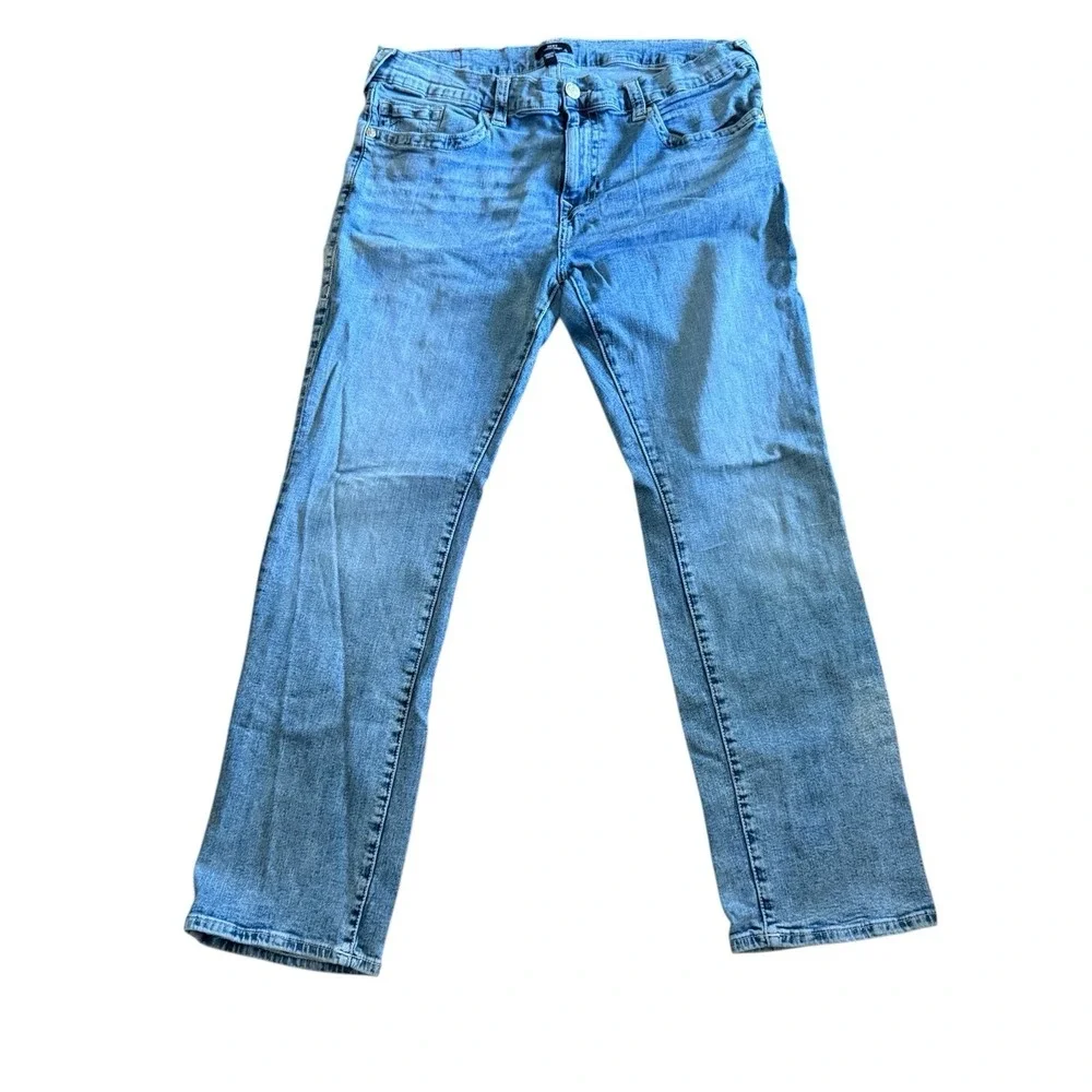 True Religion Ricky Jeans Mens 40x31 Blue Distressed Relaxed Straight Denim Y2K